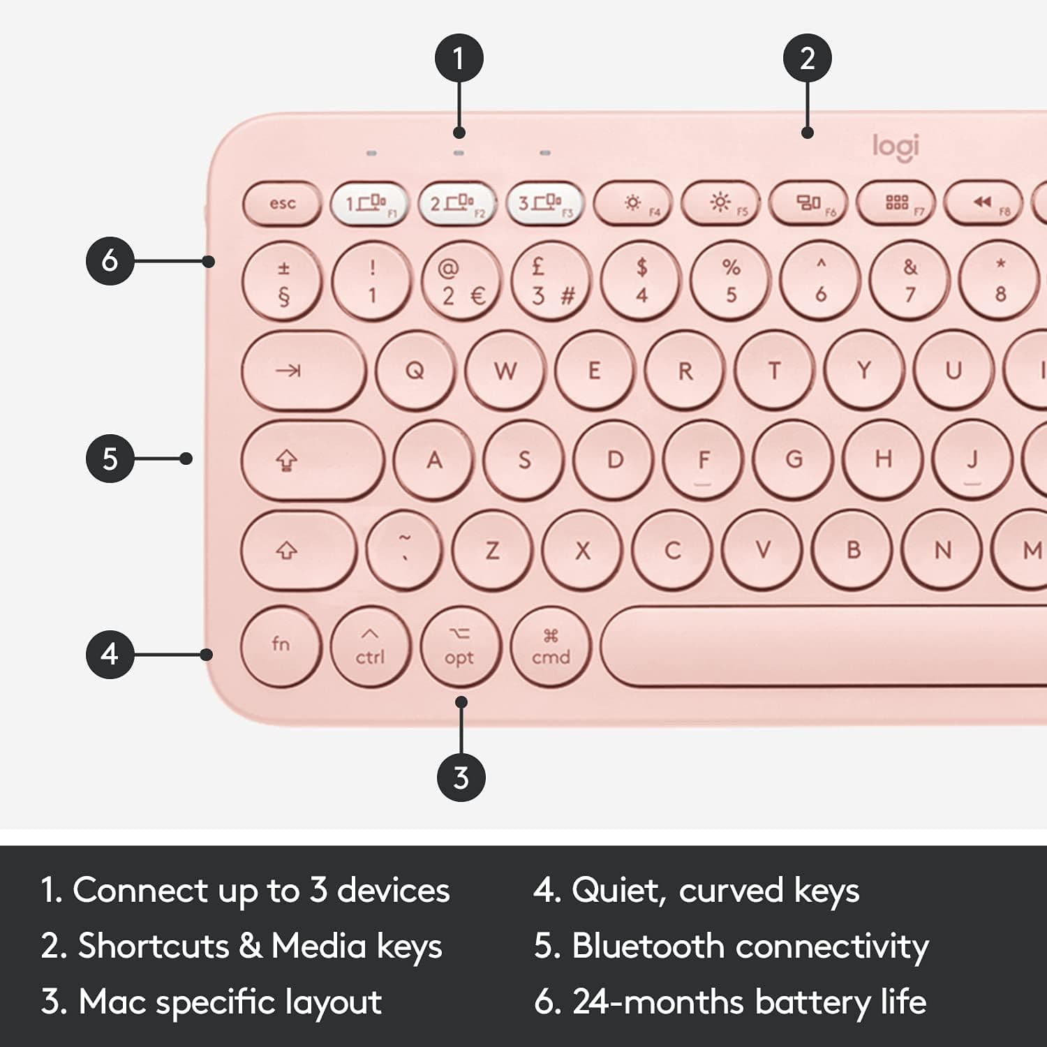 Buy Logitech,Logitech K380 Multi-Device Bluetooth Keyboard for Mac with Compact Slim Profile, Easy-Switch up to 3 Devices, Scissor Keys, 2 Year Battery, macOS/iOS/iPadOS, QWERTY UK English Layout - Rose - Gadcet | UK | London | Scotland | Wales| Near Me | Cheap | Pay In 3 | Keyboard & Mouse